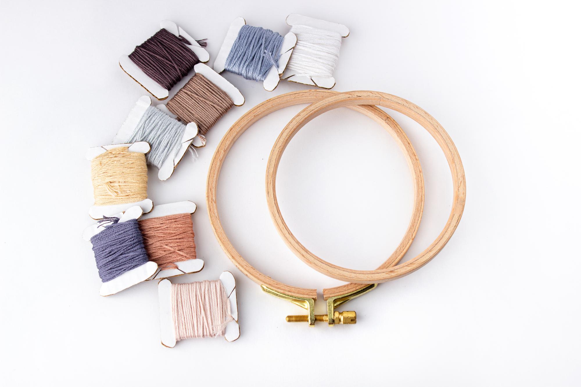 Set of embroidery kits with threads